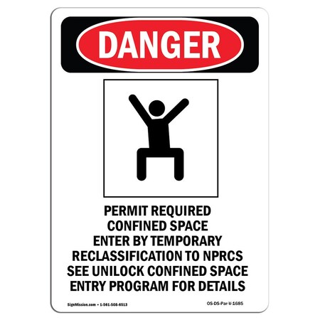 Signmission OSHA Danger Sign, Permit Required Confined, 14in X 10in Decal, 10" W, 14" H, Portrait OS-DS-D-1014-V-1685